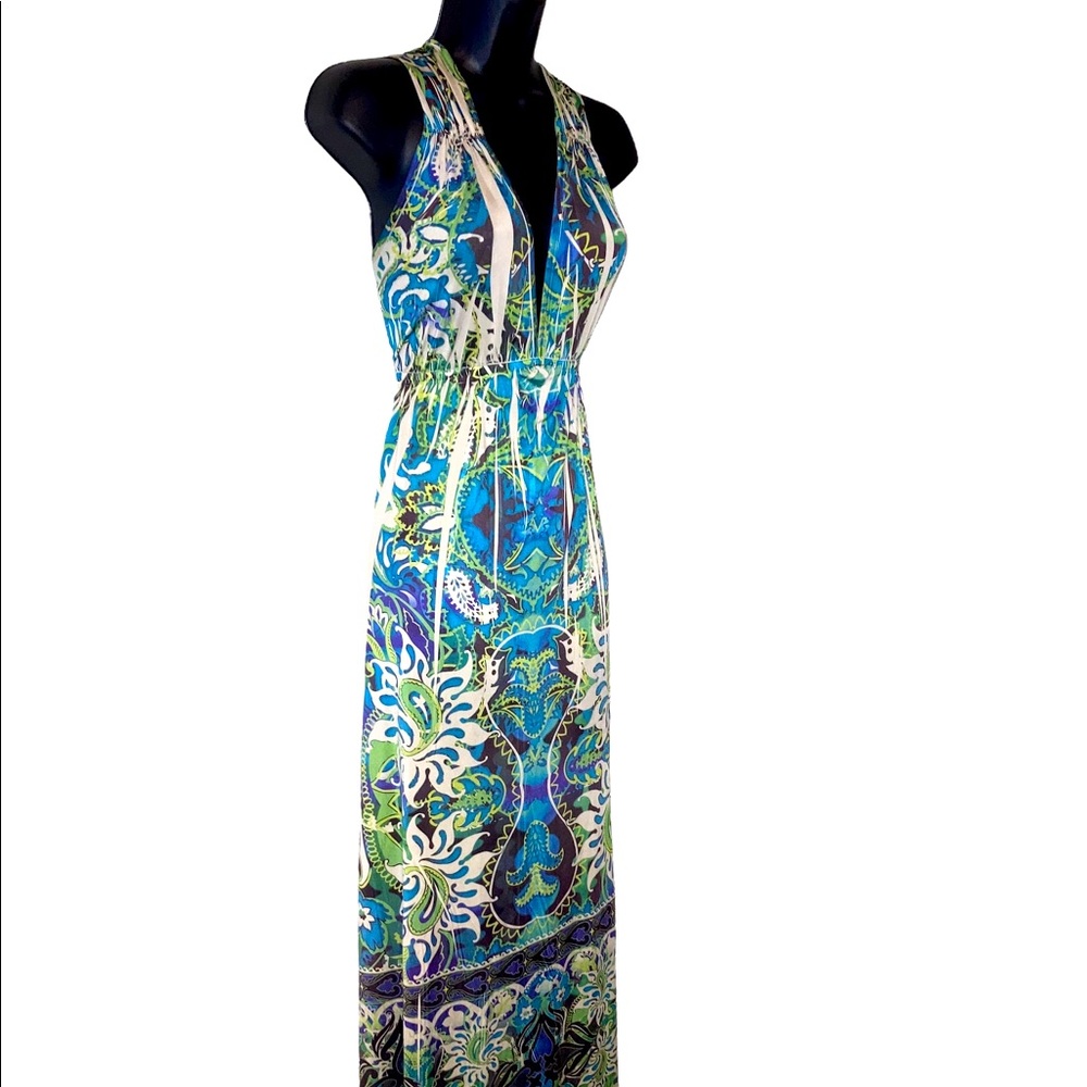 ONE WORLD BOHO SUNDRESS WOMEN’S SIZE LARGE GREEN AND BLUE V-NECK SLEEVELESS